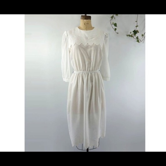 VIntage White Summer Dress 80s - Picture 3 of 5